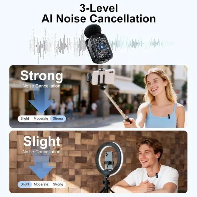 Alt view image 4 of 7 - Mini Wireless Microphone for iPhone Android Tablets | with Noise Reduction, 30h Charging Case, 3 Voice Changer, Plug & Play Mini Mic for iPhone Vlogging, Video Recording, Podcast