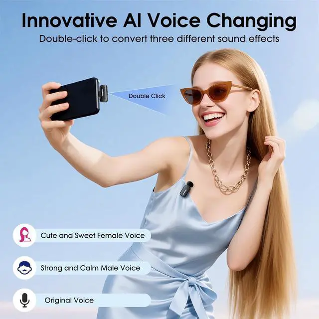 Alt view image 5 of 7 - Mini Wireless Microphone for iPhone Android Tablets | with Noise Reduction, 30h Charging Case, 3 Voice Changer, Plug & Play Mini Mic for iPhone Vlogging, Video Recording, Podcast