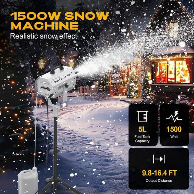 Alt view image 2 of 7 - Snow Machine for Party, 1500W Outdoor Snow Maker With LED Remote Control | 1500W Snow Output,Adjustable Snow Effect, LED Lighting,Remote Control,Tripod Stand and Fluid Tank for Indoor & Outdoor Events