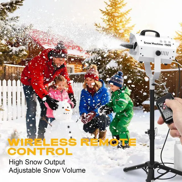 Alt view image 6 of 7 - Snow Machine for Party, 1500W Outdoor Snow Maker With LED Remote Control | 1500W Snow Output,Adjustable Snow Effect, LED Lighting,Remote Control,Tripod Stand and Fluid Tank for Indoor & Outdoor Events