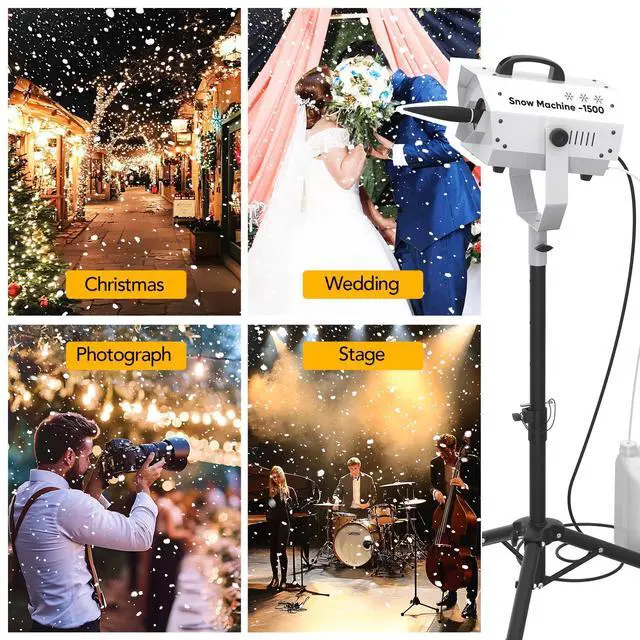 Alt view image 7 of 7 - Snow Machine for Party, 1500W Outdoor Snow Maker With LED Remote Control | 1500W Snow Output,Adjustable Snow Effect, LED Lighting,Remote Control,Tripod Stand and Fluid Tank for Indoor & Outdoor Events