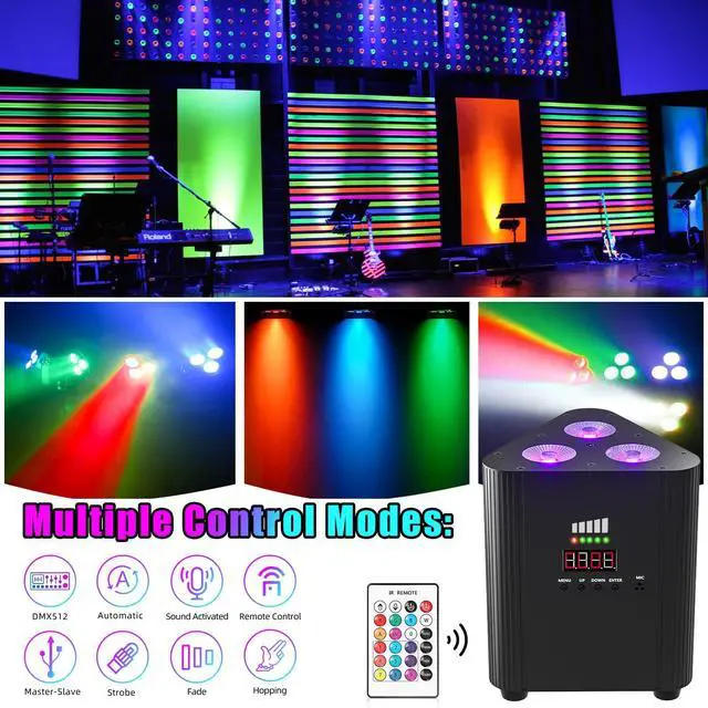 Alt view image 2 of 7 - 3X6W Battery Powered Stage Lights, RGBW 4 in 1 Rechargeable LED Par Lights Uplighting, Remote DMX Sound Activated Cordless Uplights for Events, Party, Wedding, Concert, Dance, Church 1Pack