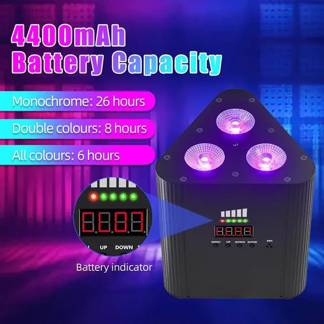Alt view image 3 of 7 - 3X6W Battery Powered Stage Lights, RGBW 4 in 1 Rechargeable LED Par Lights Uplighting, Remote DMX Sound Activated Cordless Uplights for Events, Party, Wedding, Concert, Dance, Church 1Pack