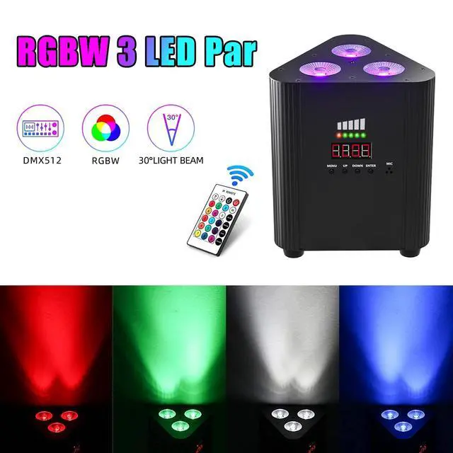 Alt view image 4 of 7 - 3X6W Battery Powered Stage Lights, RGBW 4 in 1 Rechargeable LED Par Lights Uplighting, Remote DMX Sound Activated Cordless Uplights for Events, Party, Wedding, Concert, Dance, Church 1Pack