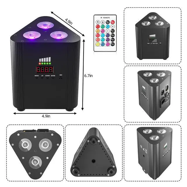 Alt view image 6 of 7 - 3X6W Battery Powered Stage Lights, RGBW 4 in 1 Rechargeable LED Par Lights Uplighting, Remote DMX Sound Activated Cordless Uplights for Events, Party, Wedding, Concert, Dance, Church 1Pack