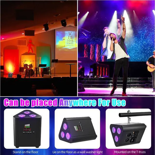 Alt view image 5 of 7 - 3X6W Battery Powered Stage Lights, RGBW 4 in 1 Rechargeable LED Par Lights Uplighting, Remote DMX Sound Activated Cordless Uplights for Events, Party, Wedding, Concert, Dance, Church 1Pack