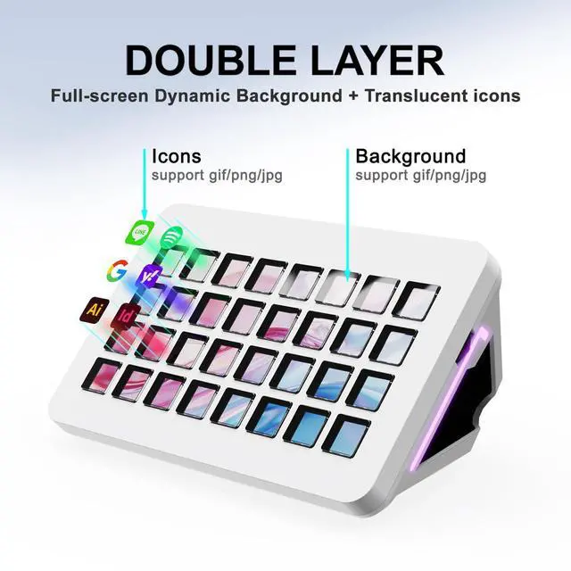 Alt view image 2 of 6 - /VSDinside Stream Dock XL Advanced Studio Controller, 32 Macro Keys, Trigger Actions in Apps and Software Like OBS, Twitch, YouTube and More, Works with Mac and PC, Stream Controller XL White