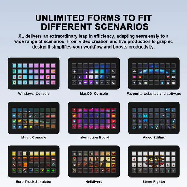 Alt view image 2 of 6 - /VSDinside XL Streaming Deck & Macro Keypad 32 Customizable Keys with Scroll Wheels + RGB Light, Programmable Shortcut Keyboard for Gamers Creators Work on OBS Twitch Zoom Teams PS Excel