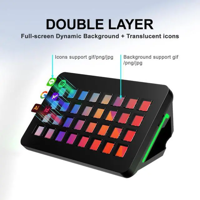 Alt view image 3 of 6 - /VSDinside XL Streaming Deck & Macro Keypad 32 Customizable Keys with Scroll Wheels + RGB Light, Programmable Shortcut Keyboard for Gamers Creators Work on OBS Twitch Zoom Teams PS Excel