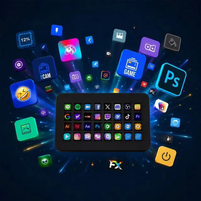 Alt view image 5 of 6 - /VSDinside XL Streaming Deck & Macro Keypad 32 Customizable Keys with Scroll Wheels + RGB Light, Programmable Shortcut Keyboard for Gamers Creators Work on OBS Twitch Zoom Teams PS Excel