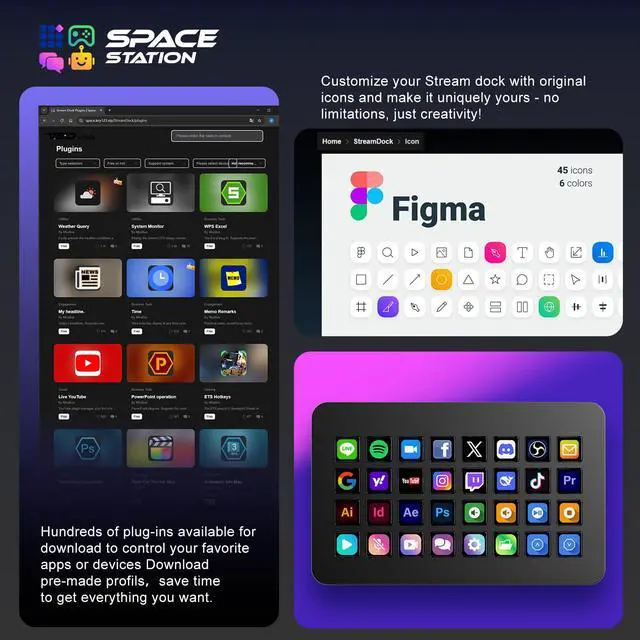 Alt view image 6 of 6 - /VSDinside XL Streaming Deck & Macro Keypad 32 Customizable Keys with Scroll Wheels + RGB Light, Programmable Shortcut Keyboard for Gamers Creators Work on OBS Twitch Zoom Teams PS Excel