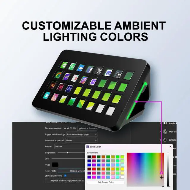 Alt view image 4 of 6 - /VSDinside XL Streaming Deck & Macro Keypad 32 Customizable Keys with Scroll Wheels + RGB Light, Programmable Shortcut Keyboard for Gamers Creators Work on OBS Twitch Zoom Teams PS Excel