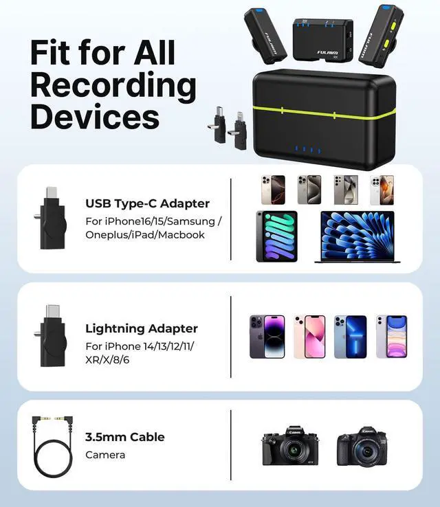 Alt view image 4 of 7 - Wireless Lavalier Microphone System, Lavalier Lapel Mic with 54H Battery Life Charging Case for DSLR Cameras/iPhone/Android/Live Streaming