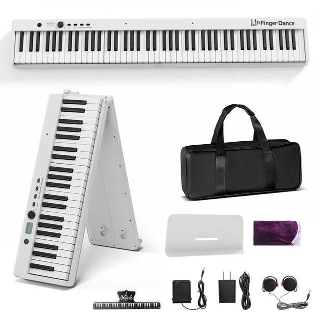 Main image of Folding Piano Keyboard 88 Keys, Portable Electric Keyboard with Bluetooth MIDI, Full Size Digital Piano, Wood Grain, Semi-Weighted, Touch Sensitive, with Storage Bag for Beginner