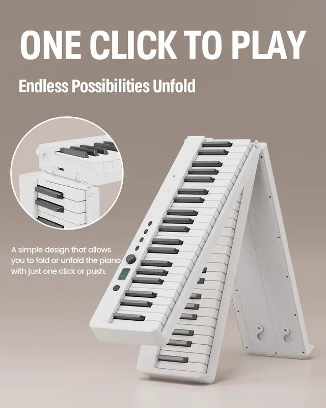 Alt view image 2 of 6 - Folding Piano Keyboard 88 Keys, Portable Electric Keyboard with Bluetooth MIDI, Full Size Digital Piano, Wood Grain, Semi-Weighted, Touch Sensitive, with Storage Bag for Beginner