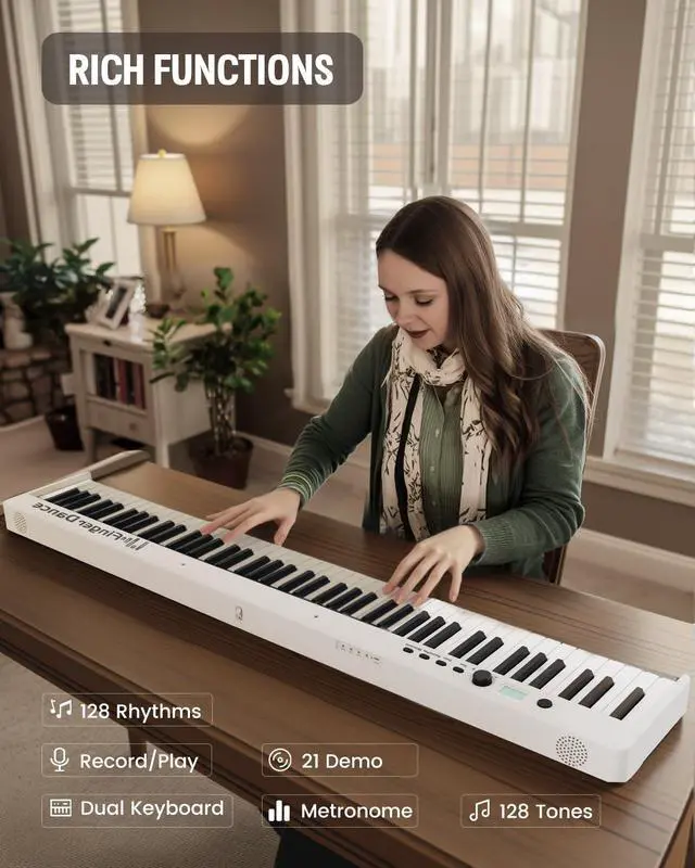 Alt view image 6 of 6 - Folding Piano Keyboard 88 Keys, Portable Electric Keyboard with Bluetooth MIDI, Full Size Digital Piano, Wood Grain, Semi-Weighted, Touch Sensitive, with Storage Bag for Beginner