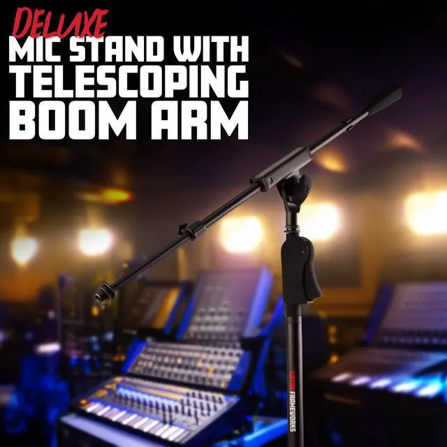 Alt view image 2 of 7 - Frameworks Deluxe Tripod Microphone Stand with Clutch Height Adjustment and Telescopic Boom Arm, (GFW-MIC-2120)