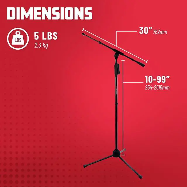 Alt view image 6 of 7 - Frameworks Deluxe Tripod Microphone Stand with Clutch Height Adjustment and Telescopic Boom Arm, (GFW-MIC-2120)