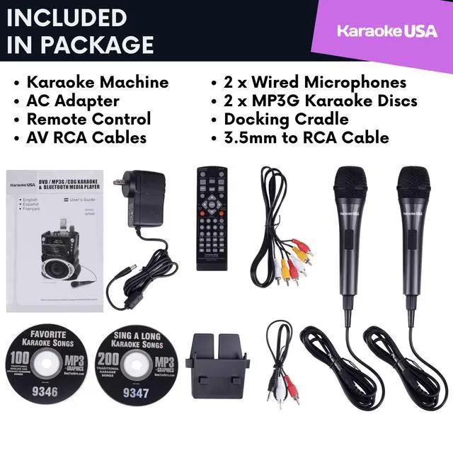 Alt view image 6 of 7 - Karaoke Machine with Lyrics Display 7" Screen. CD+G, DVD, MP3+G, MP3, CD & USB. Wireless Bluetooth Speaker with LED Disco Lights. Includes 2 Wired Microphones and 2 Bonus Karaoke Discs By