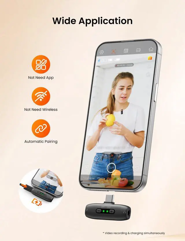 Alt view image 2 of 7 - MIC-01 Wireless Lavalier Mic for Android PC Camera, Noise Cancel 20H Battery (2TX+1RX Charging Case)
