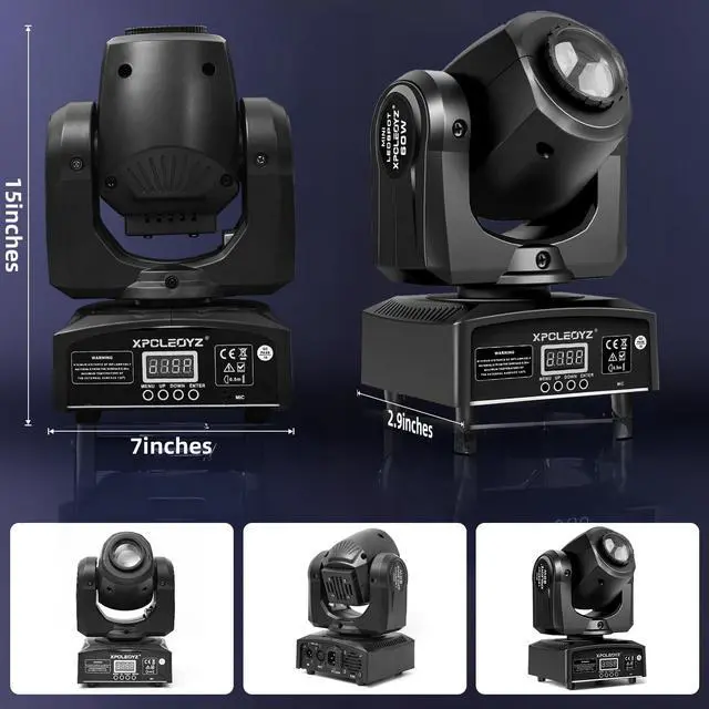 Alt view image 2 of 7 - 60W DJ Lights Moving Head Lights DMX512 Stage Lights | 8 Gobos & 8 Colors, 11 CH, 540° Pan & 270° Tilt, Sound Activated, Compact DJ Lighting for Weddings, Parties, and Stage Events