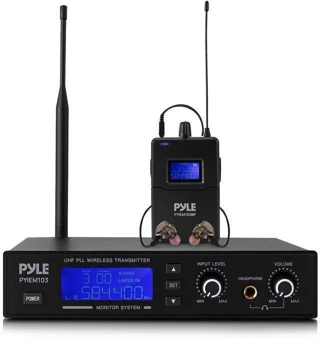 Main image of Wireless in-Ear Monitor System - Pro Metal IEM with Bodypack Receiver, 220 Frequencies, Stereo L&R Inputs, Mono Output, 164 ft Range, Passive Noise Cancelling for Stage, Studio, Live Performance