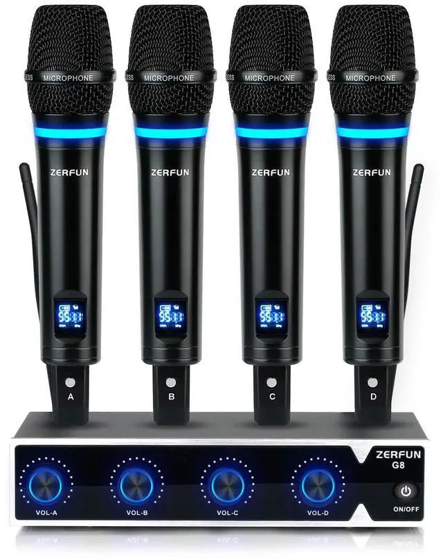 Main image of Pro Rechargeable Wireless Microphone System 4 Channel, UHF Metal Handheld Wireless Microphones Cordless Mics with VOL Control, 4x50 Adjustable Frequency for Karaoke Singing Church(G8)
