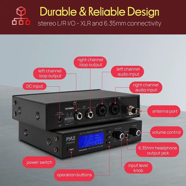 Alt view image 4 of 7 - Wireless in-Ear Monitor System - Pro Metal IEM with Bodypack Receiver, 220 Frequencies, Stereo L&R Inputs, Mono Output, 164 ft Range, Passive Noise Cancelling for Stage, Studio, Live Performance