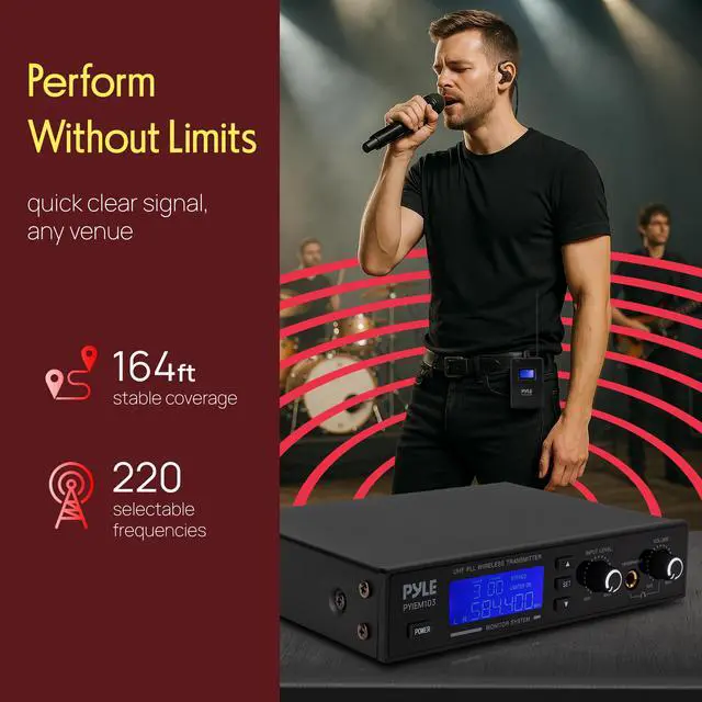 Alt view image 6 of 7 - Wireless in-Ear Monitor System - Pro Metal IEM with Bodypack Receiver, 220 Frequencies, Stereo L&R Inputs, Mono Output, 164 ft Range, Passive Noise Cancelling for Stage, Studio, Live Performance