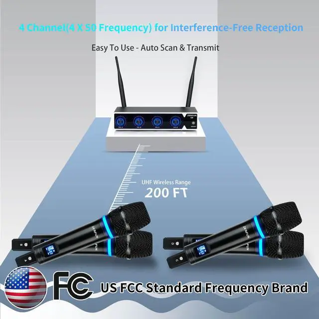 Alt view image 7 of 7 - Pro Rechargeable Wireless Microphone System 4 Channel, UHF Metal Handheld Wireless Microphones Cordless Mics with VOL Control, 4x50 Adjustable Frequency for Karaoke Singing Church(G8)