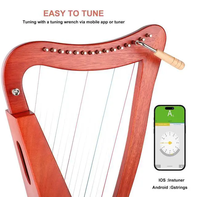 Alt view image 5 of 7 - Harp Instrument 15 Strings International Standard Nylon String Lyre | Professional Beautiful Pure Tone for Practice Performance Meditation Relaxation Sound Healing,Easy to Tune with Tuning Wrench