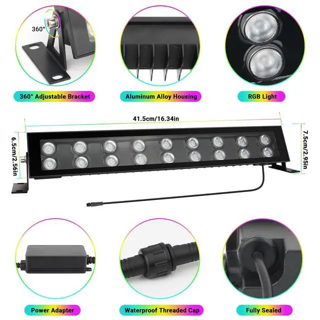 Alt view image 3 of 7 - LED Stage Wash Light Bar - 4Pack 72W RGB DJ Light Bar IP66 Waterproof Dimmable Stage Lights Smart APP & Remote Control for Parties Events Building Garden Wall Display