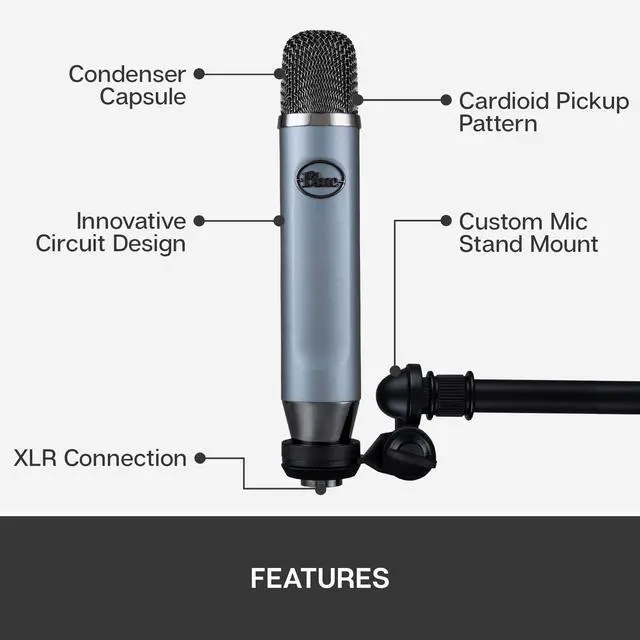 Alt view image 6 of 7 - Blue Ember XLR Condenser Mic for Recording and Streaming, Custom Cardioid Capsule and Mic Stand Mount, Gray