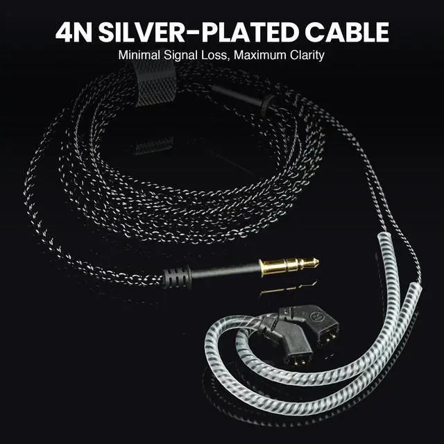 Alt view image 4 of 7 - Hybrid Dual Driver in-Ear Monitor Earphones, Noise Isolation HiFi Stereo IEM w/Detachable Tangle-Free 2-Pin Cable, Wired Earbuds for Singers, Musicians, Gaming, Black (PME-20)