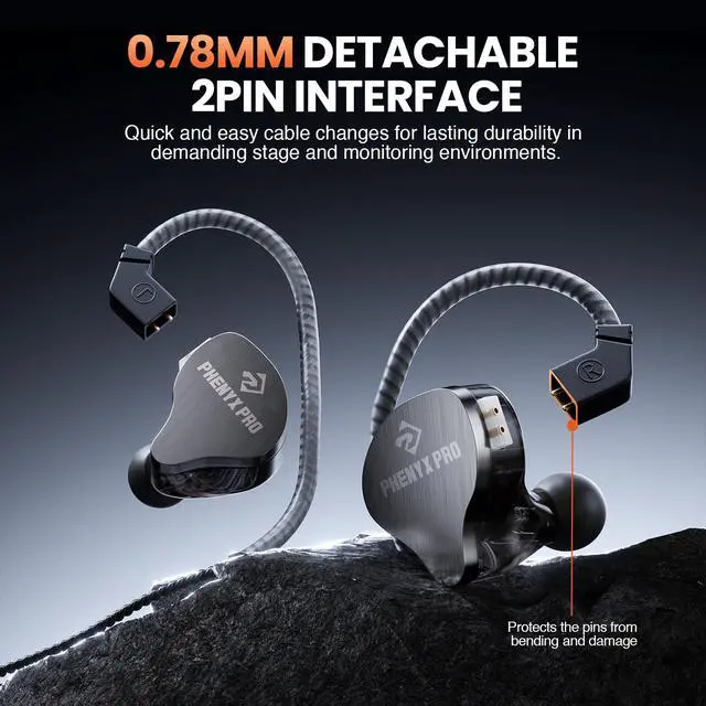 Alt view image 5 of 7 - Hybrid Dual Driver in-Ear Monitor Earphones, Noise Isolation HiFi Stereo IEM w/Detachable Tangle-Free 2-Pin Cable, Wired Earbuds for Singers, Musicians, Gaming, Black (PME-20)