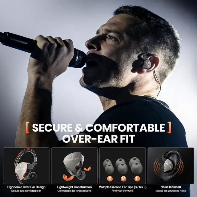Alt view image 6 of 7 - Hybrid Dual Driver in-Ear Monitor Earphones, Noise Isolation HiFi Stereo IEM w/Detachable Tangle-Free 2-Pin Cable, Wired Earbuds for Singers, Musicians, Gaming, Black (PME-20)