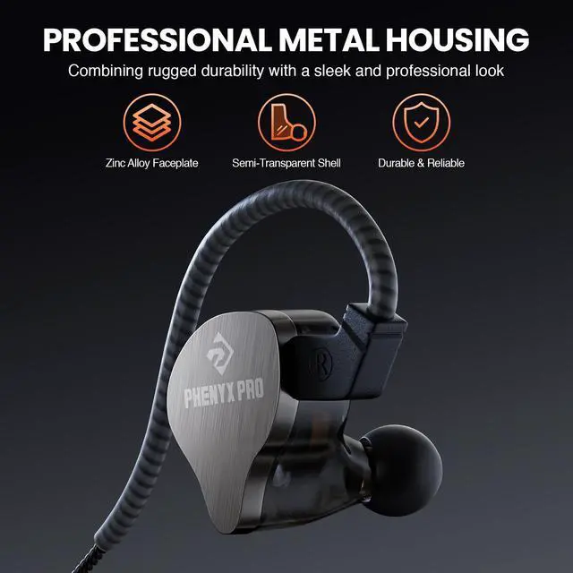 Alt view image 7 of 7 - Hybrid Dual Driver in-Ear Monitor Earphones, Noise Isolation HiFi Stereo IEM w/Detachable Tangle-Free 2-Pin Cable, Wired Earbuds for Singers, Musicians, Gaming, Black (PME-20)