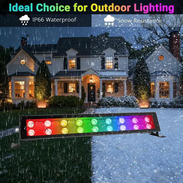 Alt view image 4 of 7 - LED Stage Wash Light Bar - 4Pack 72W RGB DJ Light Bar IP66 Waterproof Dimmable Stage Lights Smart APP & Remote Control for Parties Events Building Garden Wall Display