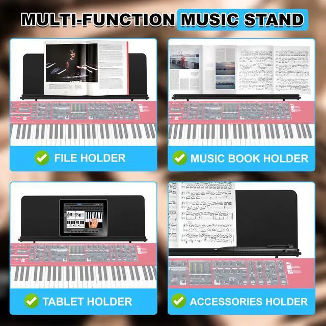 Alt view image 6 of 7 - Sheet Music Stand for Nord Keyboards, Compatible with Nord Grand 1/2, Stage 2/3/4 (73/76/88/Compact), Piano 2/3/4/5, Electro 6, C2/C2D, Quiet & Secure Clip-On Design, 27.5 x 10.5