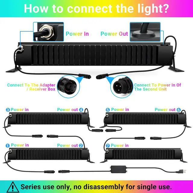 Alt view image 7 of 7 - LED Stage Wash Light Bar - 4Pack 72W RGB DJ Light Bar IP66 Waterproof Dimmable Stage Lights Smart APP & Remote Control for Parties Events Building Garden Wall Display