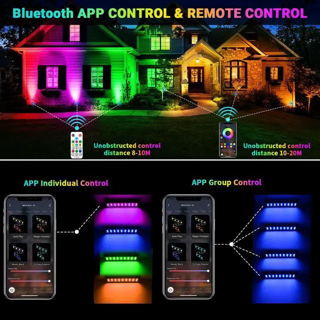 Alt view image 6 of 7 - LED Stage Wash Light Bar - 4Pack 72W RGB DJ Light Bar IP66 Waterproof Dimmable Stage Lights Smart APP & Remote Control for Parties Events Building Garden Wall Display