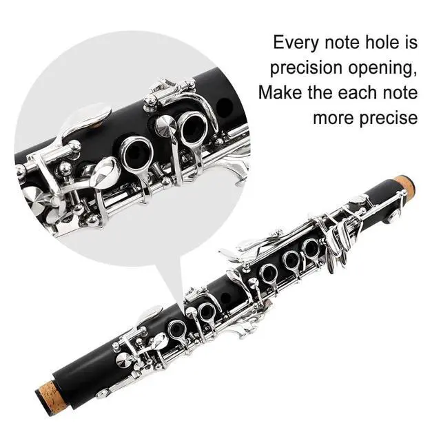 Alt view image 3 of 7 - Professional E flat Clarinet Eb Key Clarinet Good Sound Nickel plated keys with 2 Barrels & Case (Ebonite)