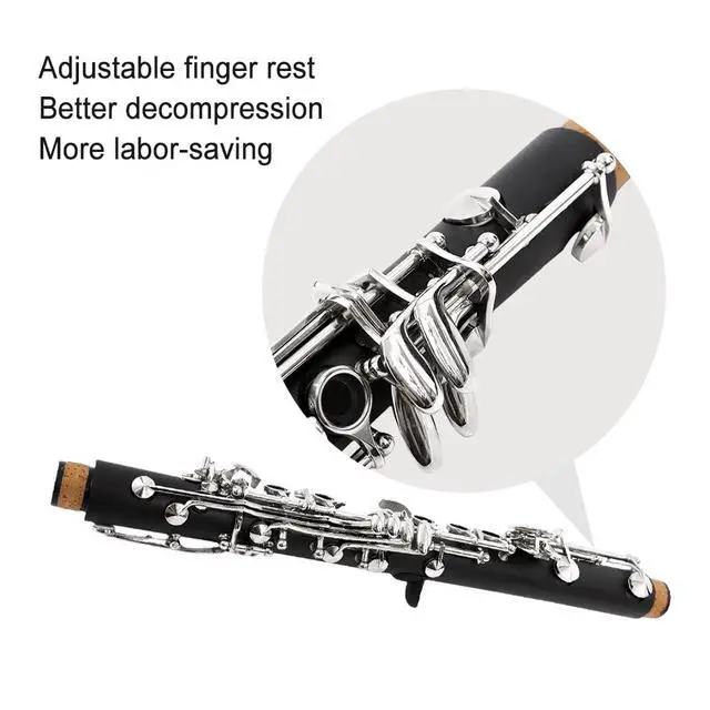 Alt view image 4 of 7 - Professional E flat Clarinet Eb Key Clarinet Good Sound Nickel plated keys with 2 Barrels & Case (Ebonite)