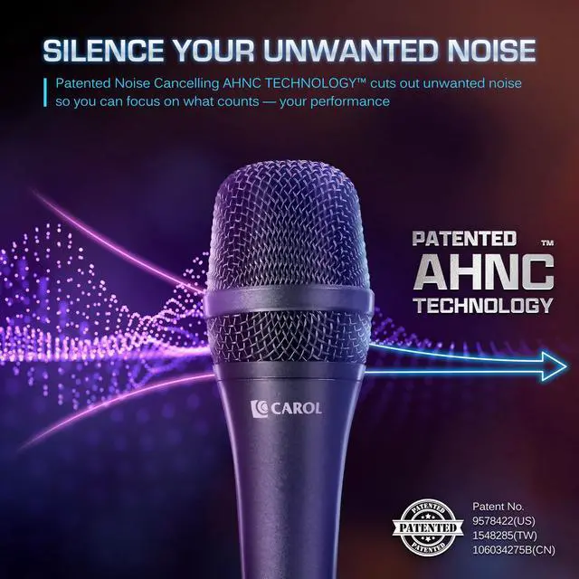 Alt view image 4 of 7 - AC-910 XLR Wired Vocal Microphone, Dynamic Cardioid, No-Switch | AHNC dual-engine noise canceling tech for singing, studio, and stage. incl. 14.8ft (4.5m) XLR cable, mic clip