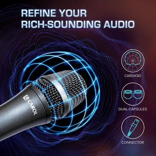 Alt view image 5 of 7 - AC-910 XLR Wired Vocal Microphone, Dynamic Cardioid, No-Switch | AHNC dual-engine noise canceling tech for singing, studio, and stage. incl. 14.8ft (4.5m) XLR cable, mic clip