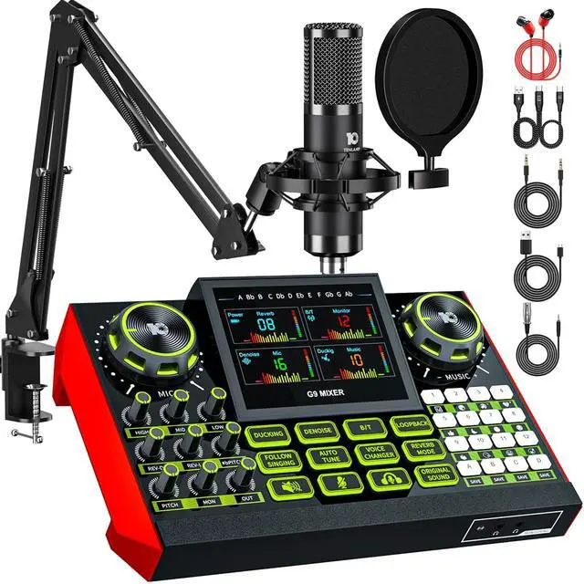Main image of G9 Podcast Equipment Bundle,Audio Mixer Sound Board Live Sound Card,Podcast Microphone Bundle with 3.5mm Condenser Mic for PC & Phone,Podcasting,Live Streaming,Singing,Gaming,Voice Changer,Dj Set
