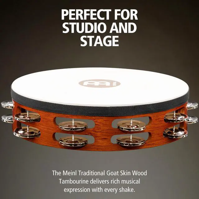 Alt view image 2 of 7 - TAH2AB Traditional 10-Inch Wood Tambourine with Goat Skin Head and Steel Jingles, 2 Row