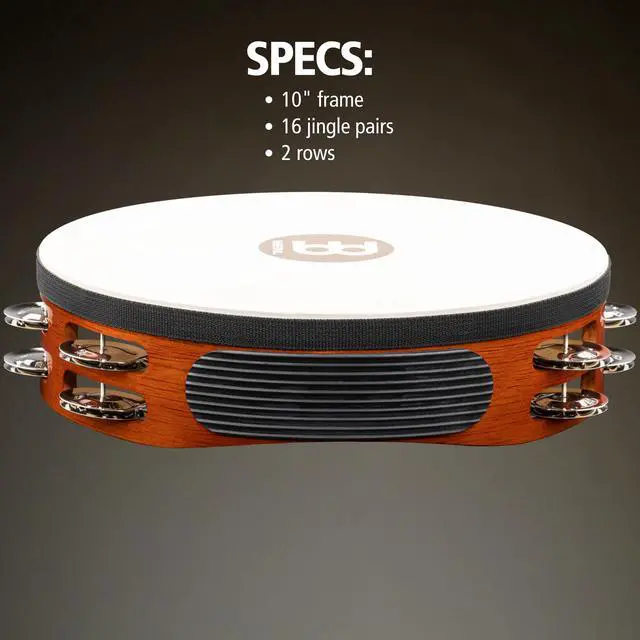 Alt view image 5 of 7 - TAH2AB Traditional 10-Inch Wood Tambourine with Goat Skin Head and Steel Jingles, 2 Row