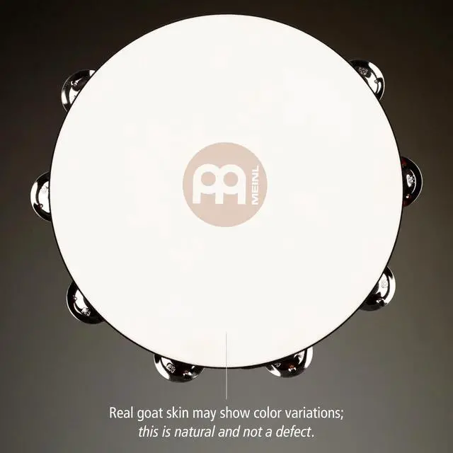 Alt view image 4 of 7 - TAH2AB Traditional 10-Inch Wood Tambourine with Goat Skin Head and Steel Jingles, 2 Row