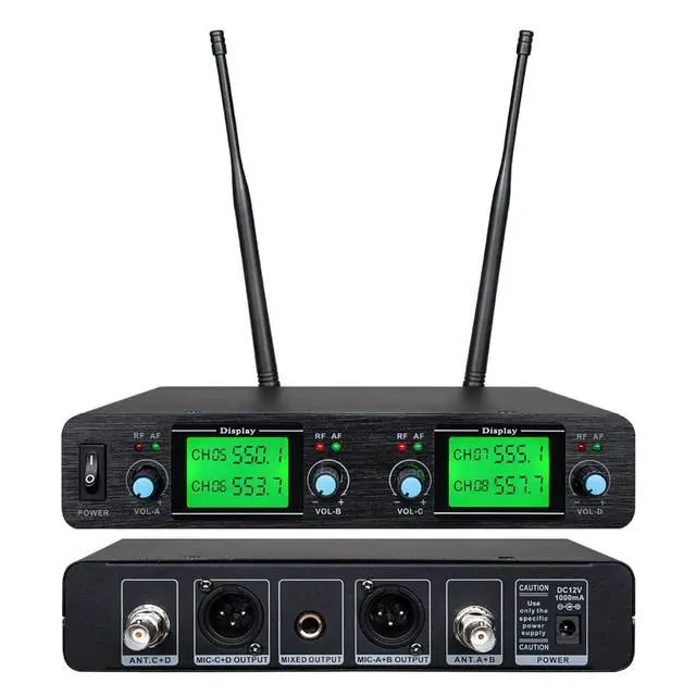 Alt view image 3 of 5 - Wireless Microphone System Lavalier Mic 4 Channel 4 Headset 4 Lapel Mic 4 Bodypacks Dynamic Mics UHF for Conference Meeting Speech Karaoke Party Wedding Church